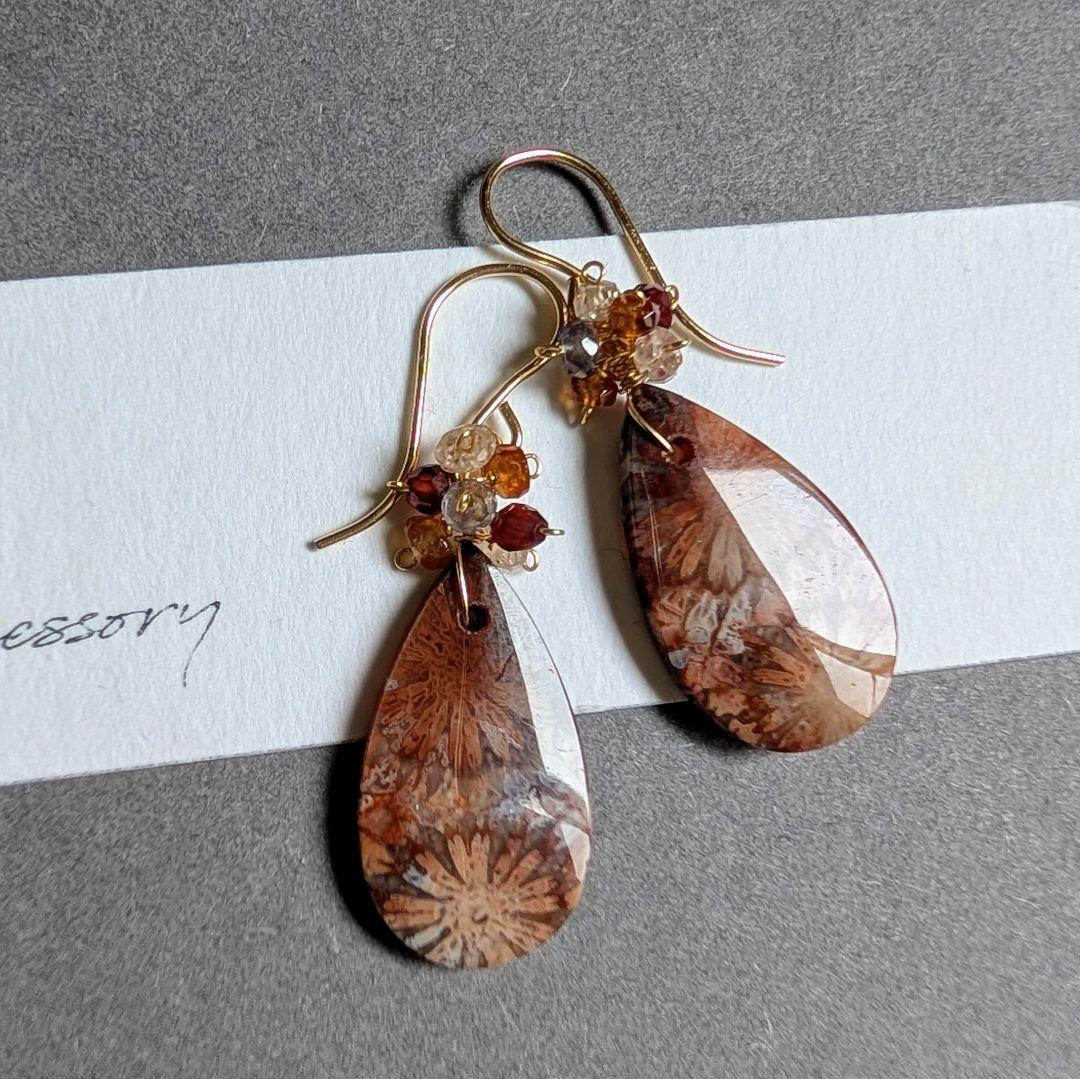 フォッシルコーラル ピアス