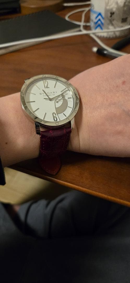 Bulgari アナログ時計 シルバー/ワインレッド