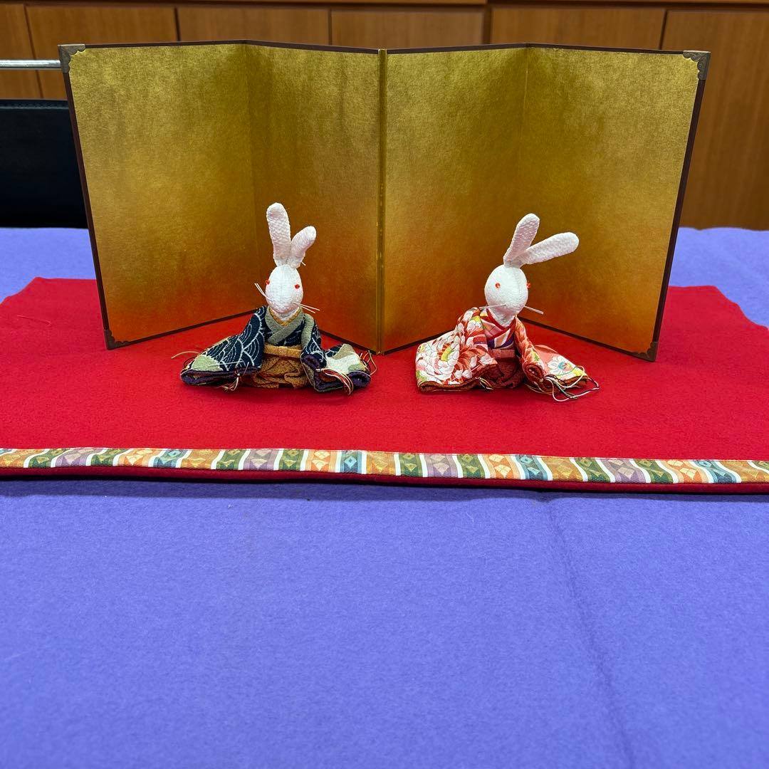 【350】うさぎの雛人形 金屏風付き＊