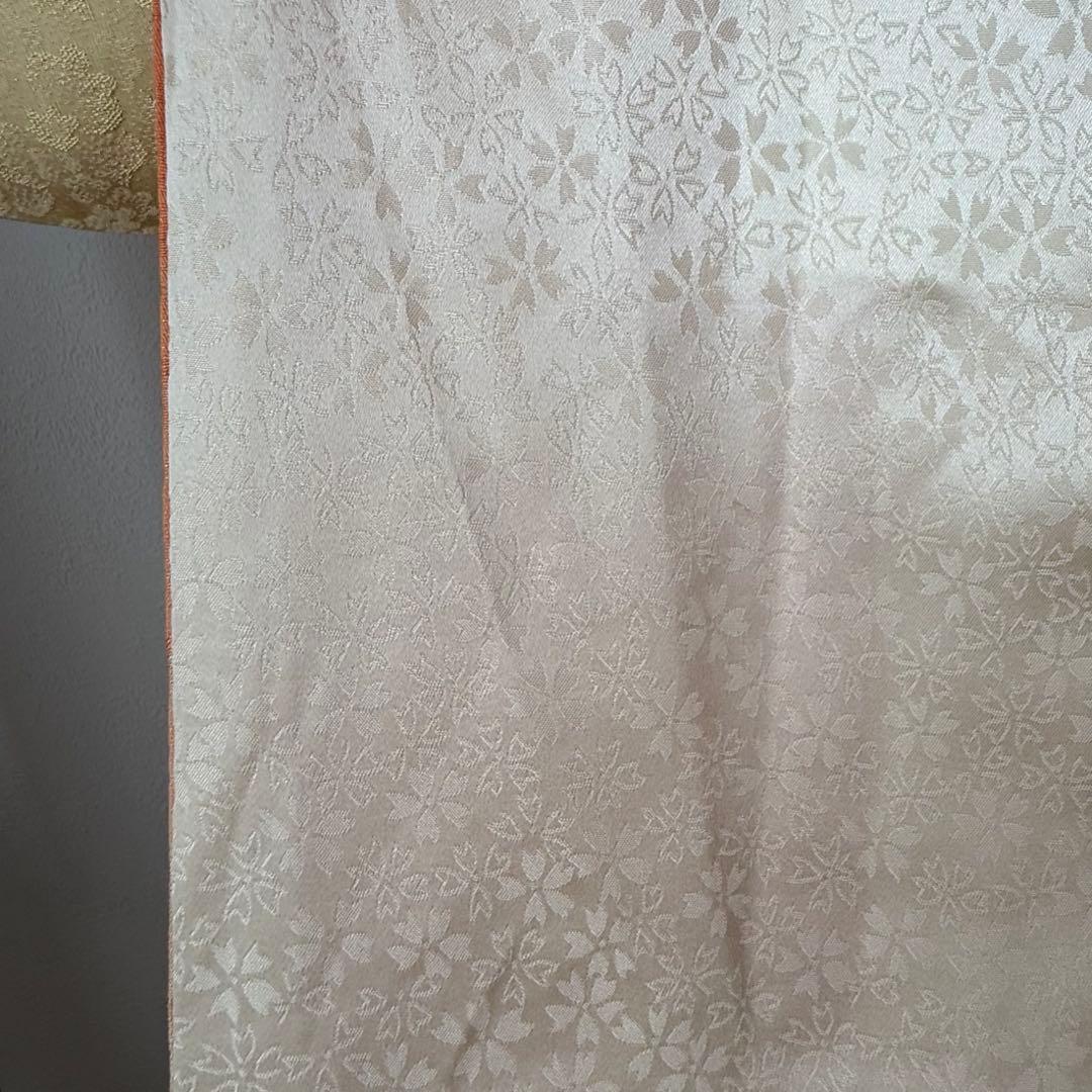 超美品　正絹　現代振袖　成人式　着物　169㎝　オレンジ　黄　桜柄　金駒　刺繍