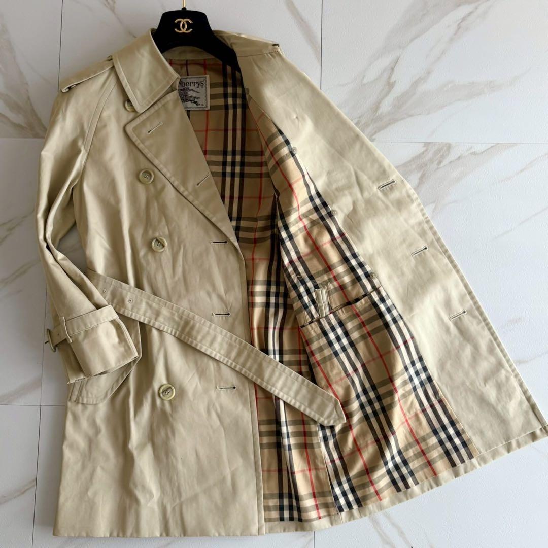 人気◆バーバリー ベルト付き トレンチ コート ホワイトベージュ M相当