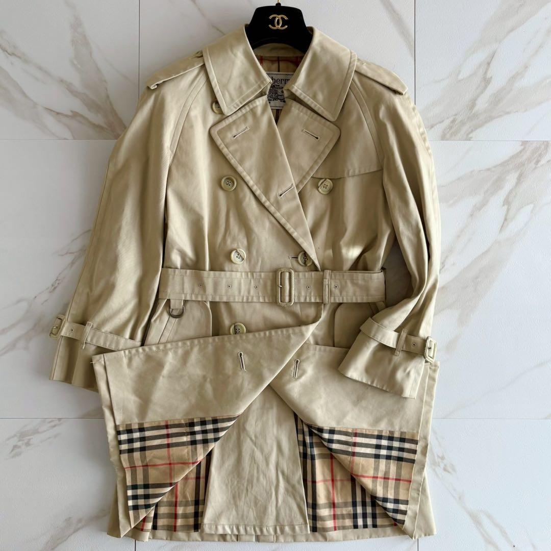 人気◆バーバリー ベルト付き トレンチ コート ホワイトベージュ M相当