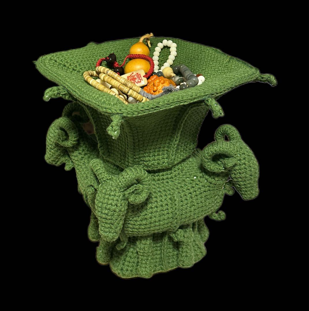 緑色四羊銅方尊かぎ針編み花瓶