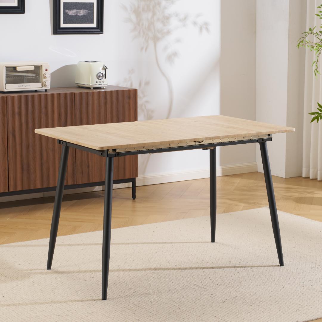 【ナチュラル】 ダイニングテーブル 天板伸縮可能 組立簡単 幅120-160cm