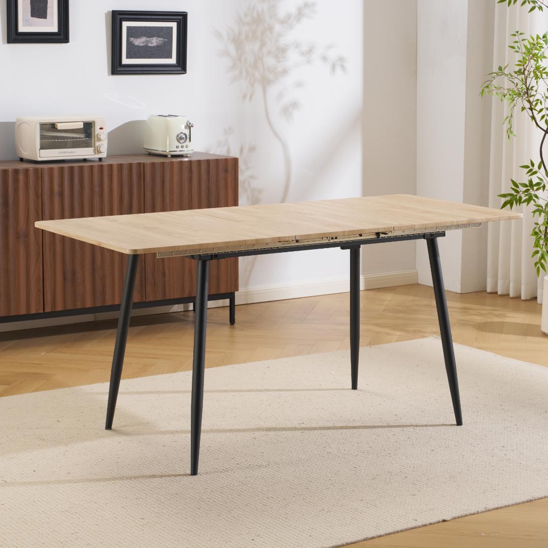 【ナチュラル】 ダイニングテーブル 天板伸縮可能 組立簡単 幅120-160cm