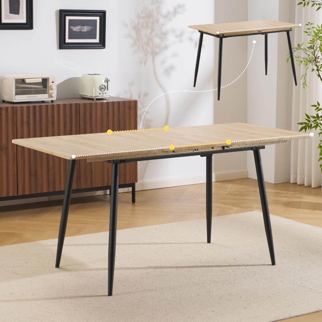 【ナチュラル】 ダイニングテーブル 天板伸縮可能 組立簡単 幅120-160cm