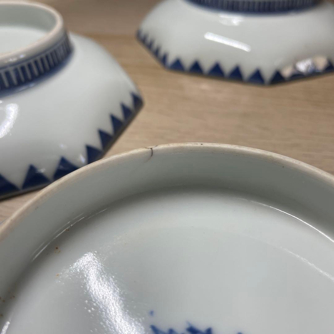 今泉今右衛門　鍋島染付ウロコ紋八角皿五客　箱なし