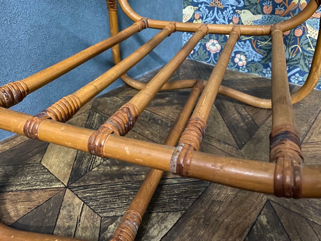 ガラステーブル 籐 ラタン 昭和レトロ インテリア 当時物