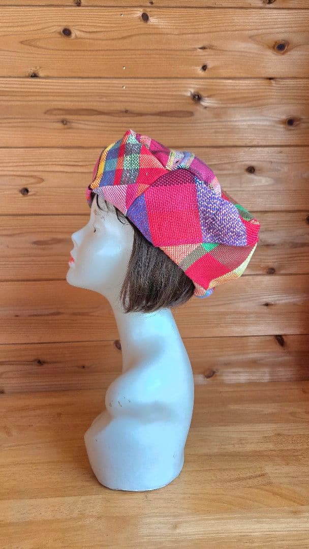 カラフルチェック柄ベレー帽