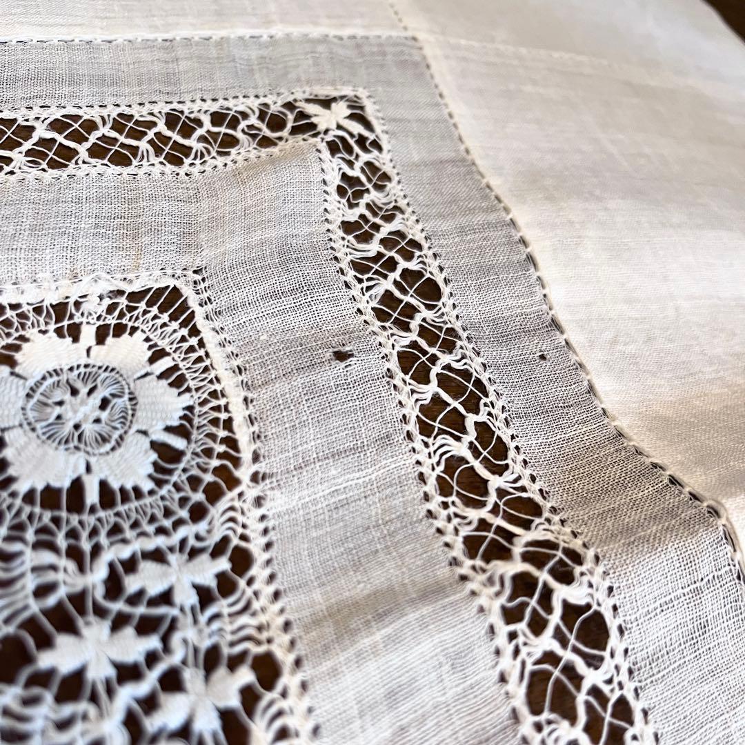 麻 リネン 刺繍 テーブルクロス ドラゴン 龍 ホワイト ベッドカバー