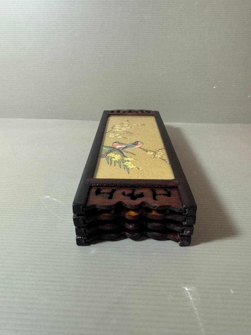 2874 中国美術工芸品　四美人花鳥図　卓上屏風　時代物