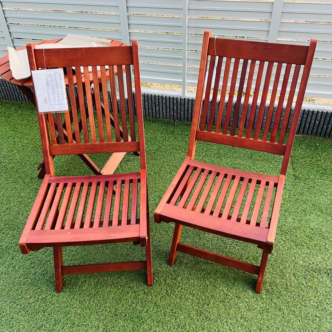 【新品】ぼん家具 木製チェア 2脚セット　ガーデンチェア 屋外