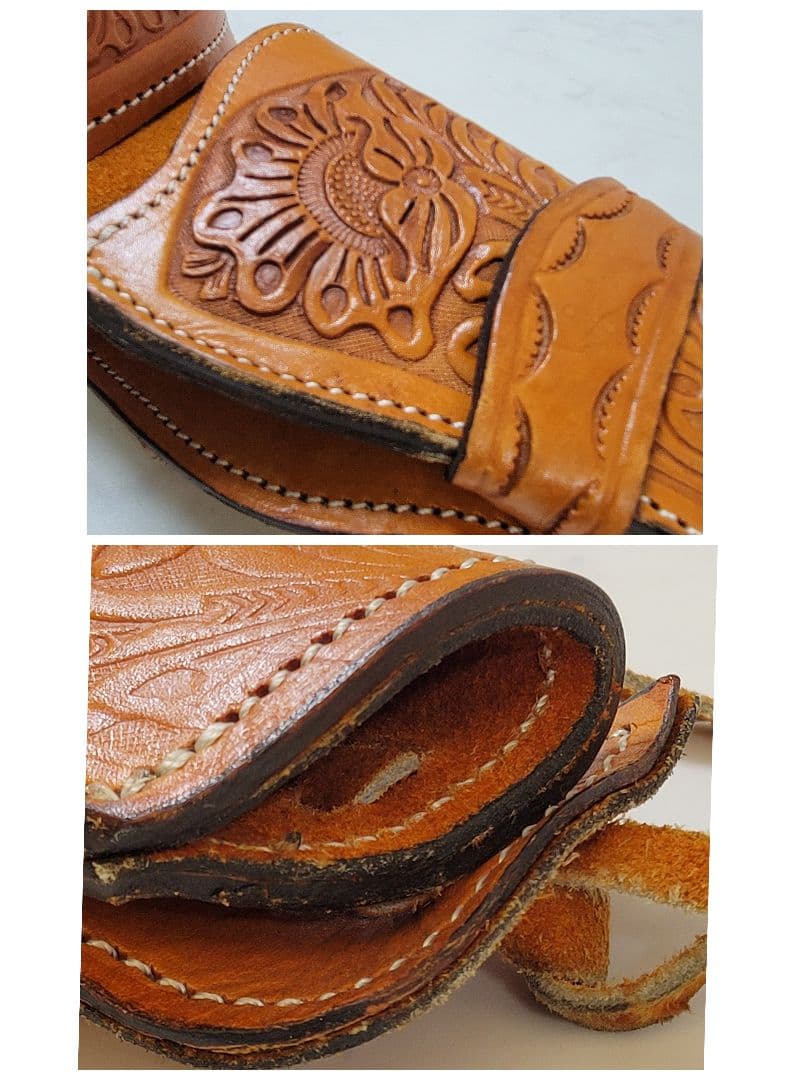 【美品】本革 カービング ウエスタン ガンベルト ホルスター付