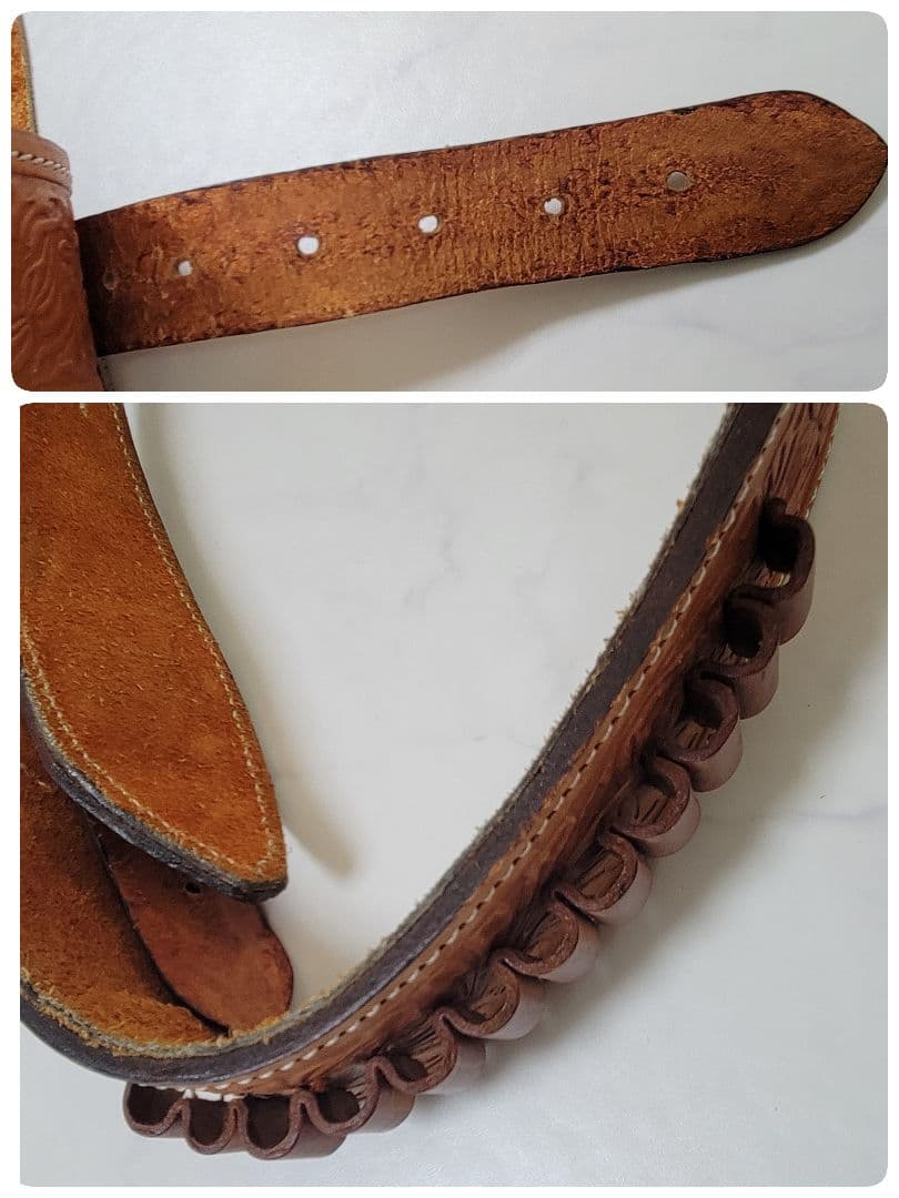 【美品】本革 カービング ウエスタン ガンベルト ホルスター付