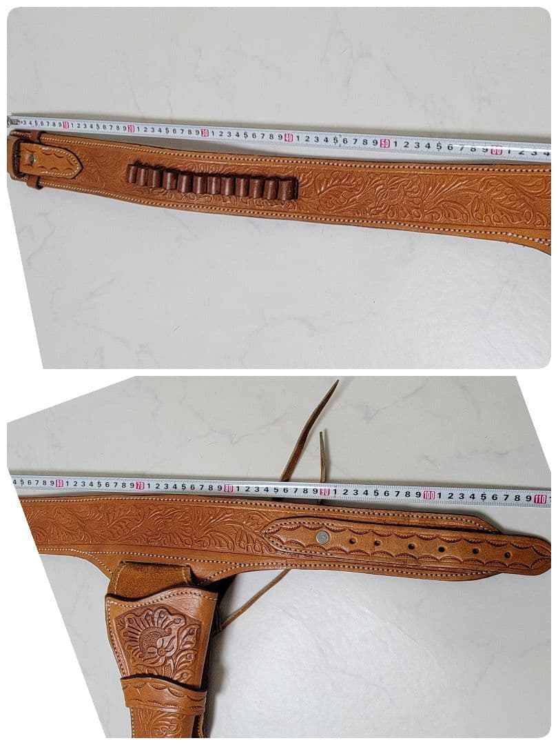 【美品】本革 カービング ウエスタン ガンベルト ホルスター付