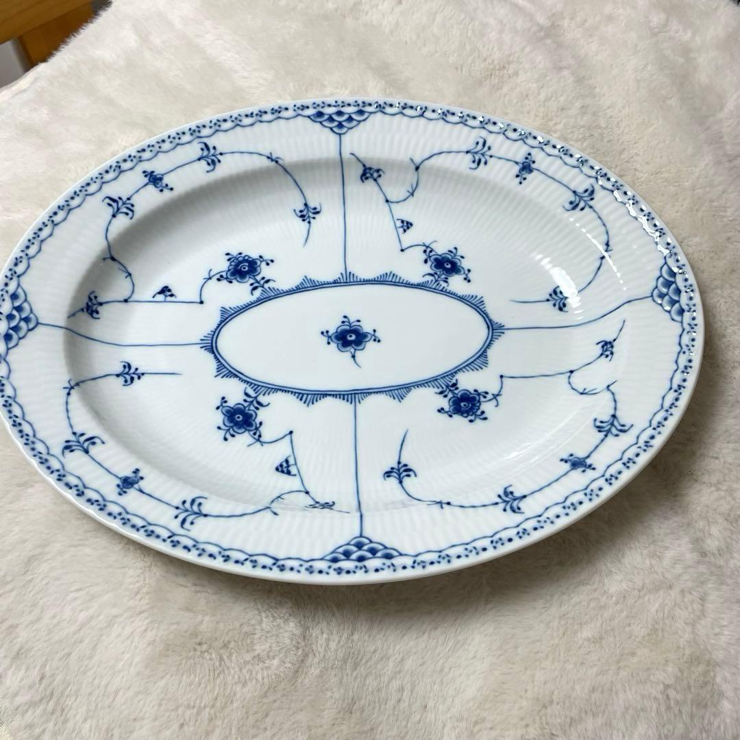 ロイヤルコペンハーゲン ブルーフルーテッド ハーフレース オーバルプレート 36