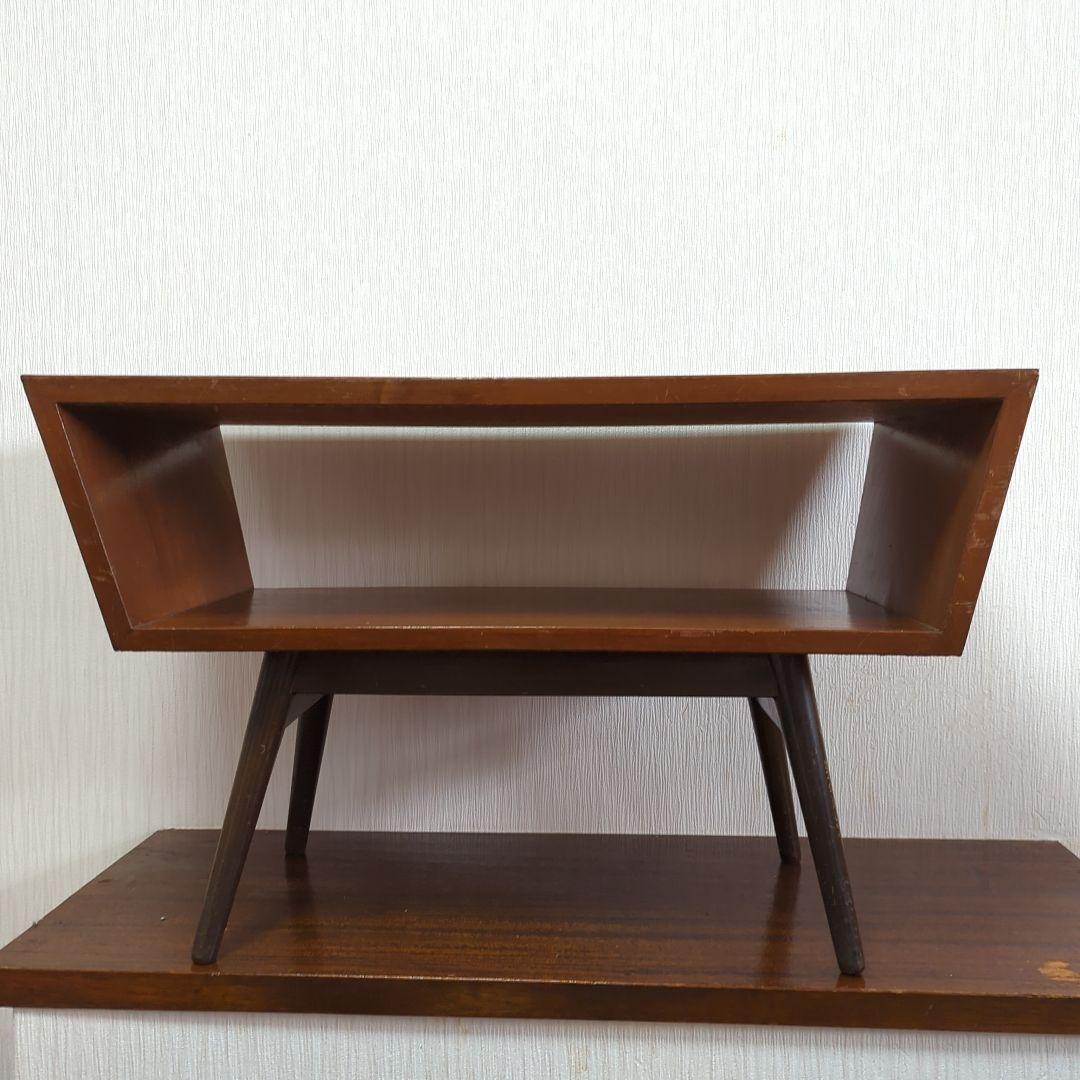 木製サイドテーブル ブラウン オープンシェルフ