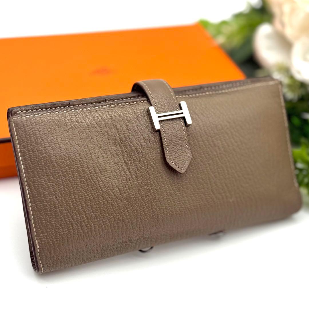 極上美品❣️エルメス べアンスフレ シェーブル 財布 ベージュ O77