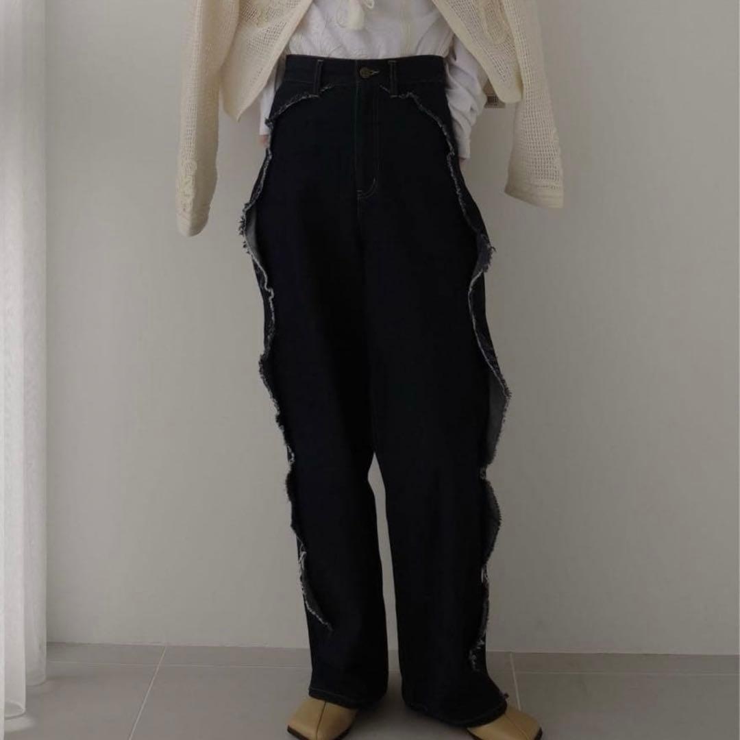 【Eaphi】 RUFFLE DETAIL DENIM PANTS