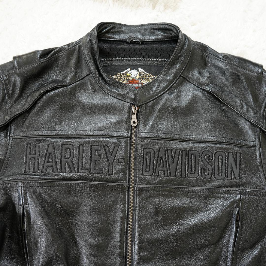 【美品】ハーレーダビッドソン　ビッグロゴ刺繍レザージャケット　XL