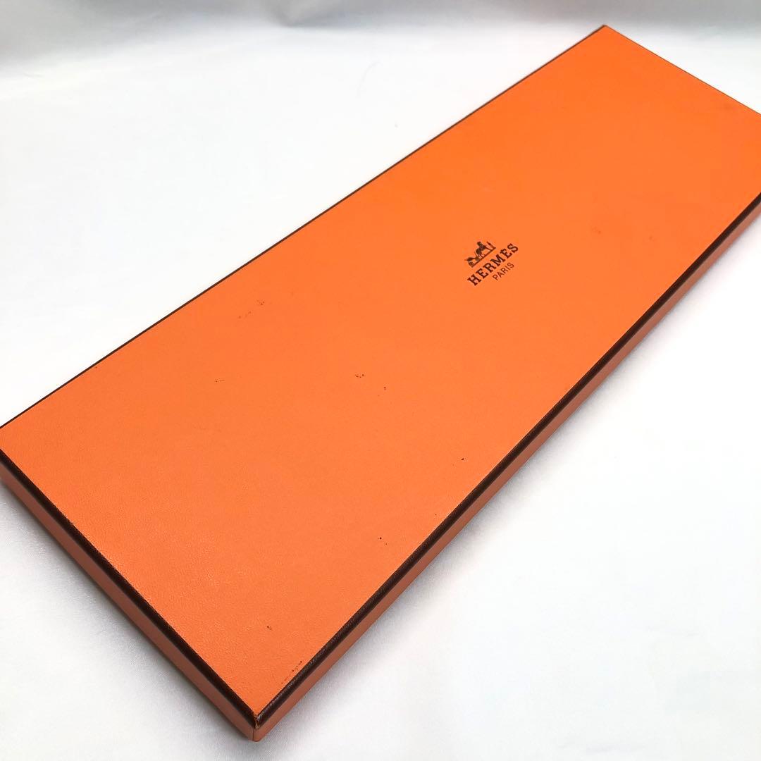 美品✨　HERMES エルメス　ネクタイ　グレー　オレンジ　H柄　シルク　箱付き