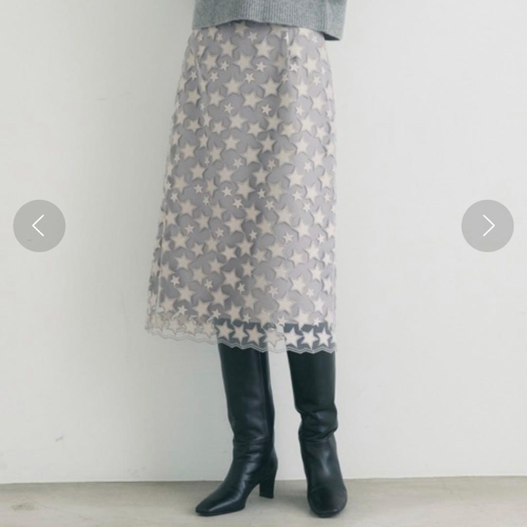 ANAYI アナイ　スターエンブロイダリーＡライン　スカート　星　刺繍　36