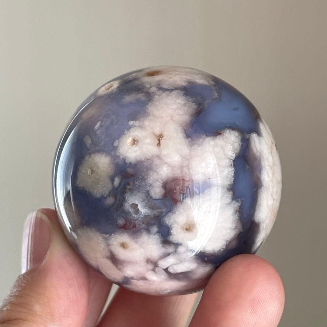ブルー桜瑪瑙 スフィア 天然石 置物