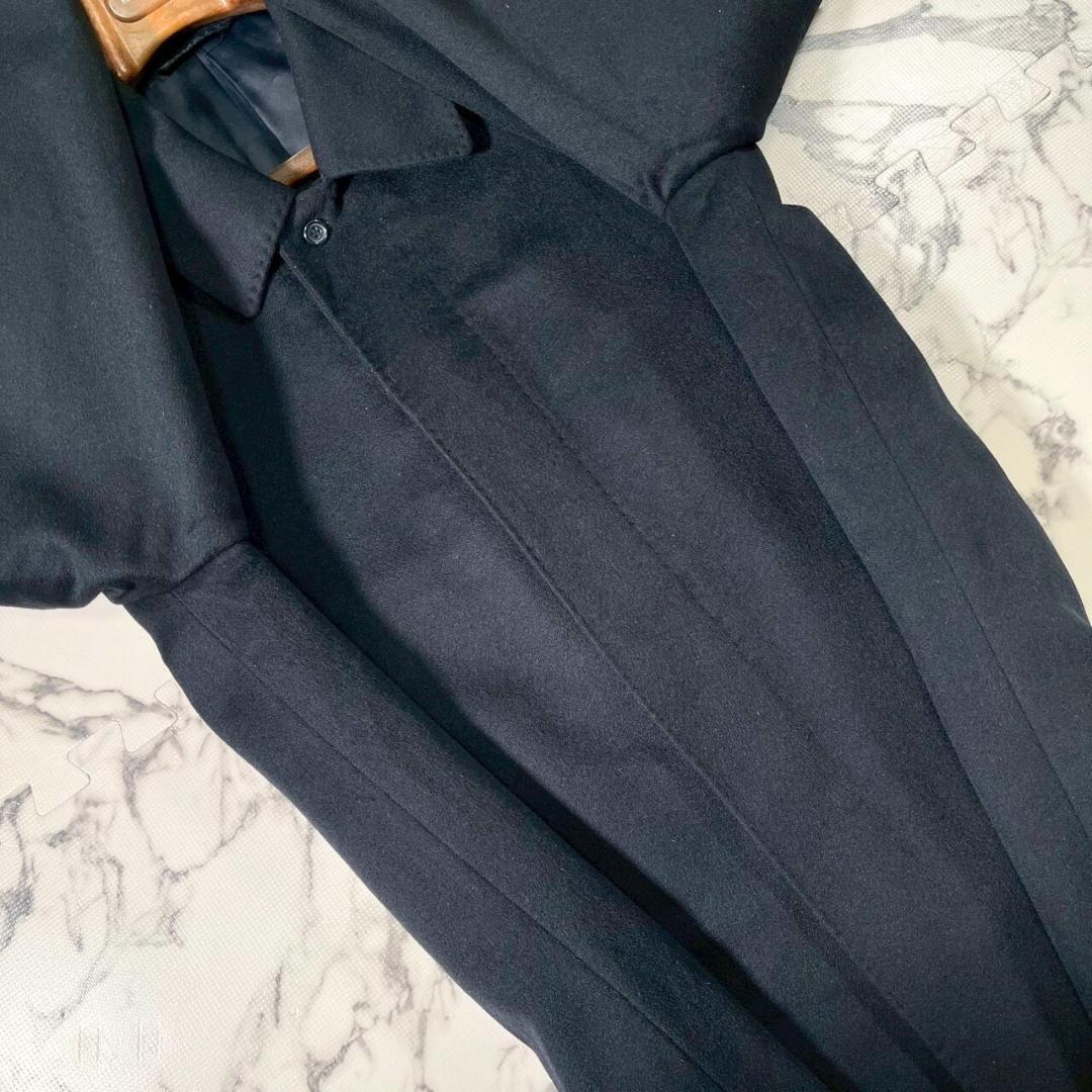 ✨美品/カシミヤ100%✨(L) 着丈110cm ロング丈 ステンカラーコート紺