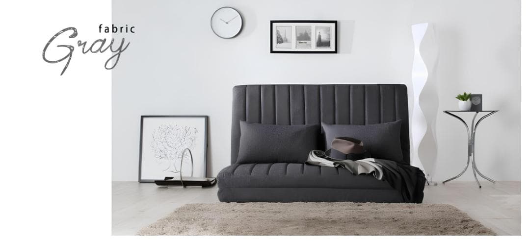 未使用　３WAYソファベッド　２人掛け　２P　クッション２個　グレーファブリック