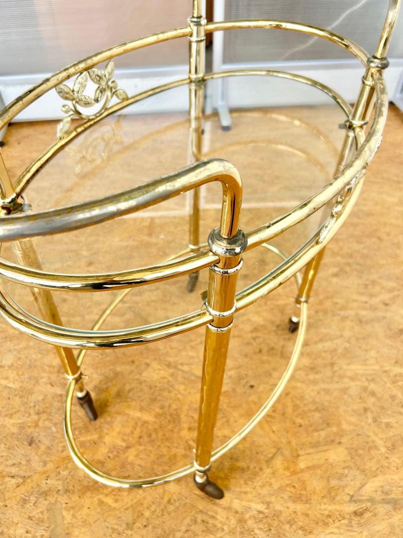 585 ヨーロピアン キッチンワゴン アンティーク　クラシック 重厚 真鍮風　a