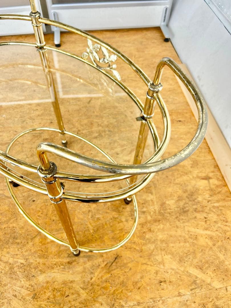 585 ヨーロピアン キッチンワゴン アンティーク　クラシック 重厚 真鍮風　a