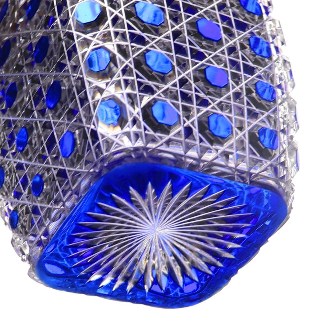 オールド・バカラ 19世紀 上級作品 青色被せ 切子花瓶 ディアマン・ピエーリー