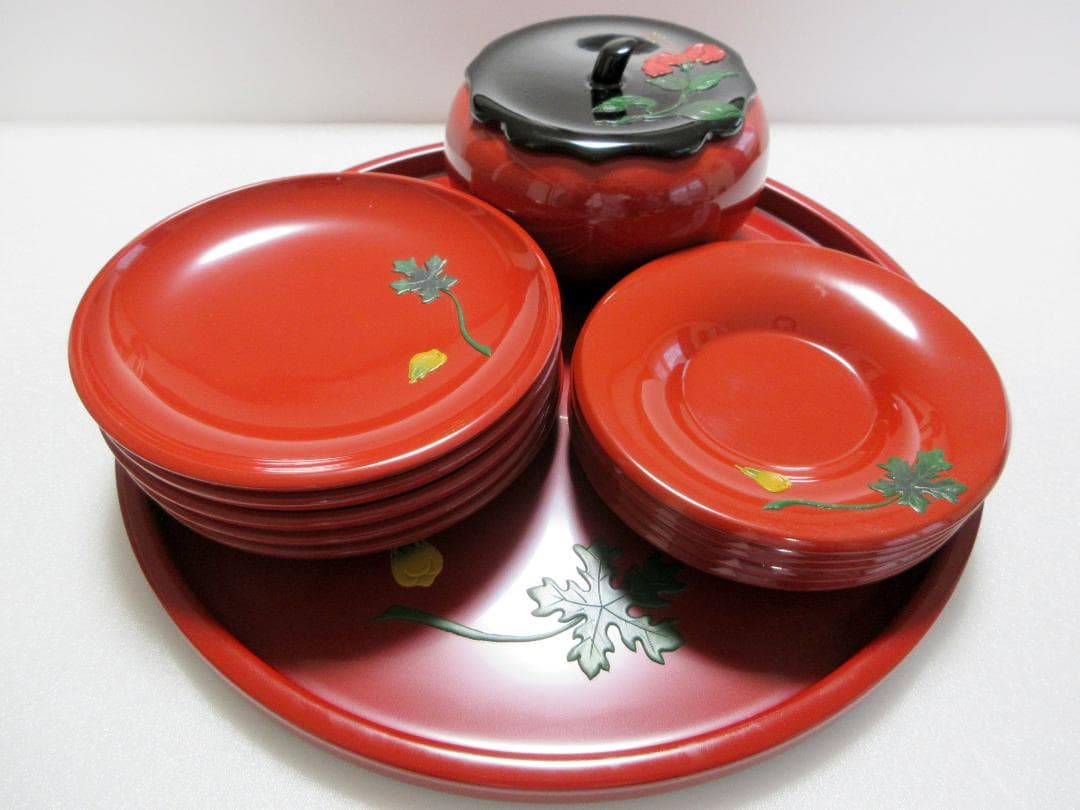 【美品】琉球漆器 菓子器 銘々皿 茶托 丸盆 計12点まとめて / 沖縄伝統工芸