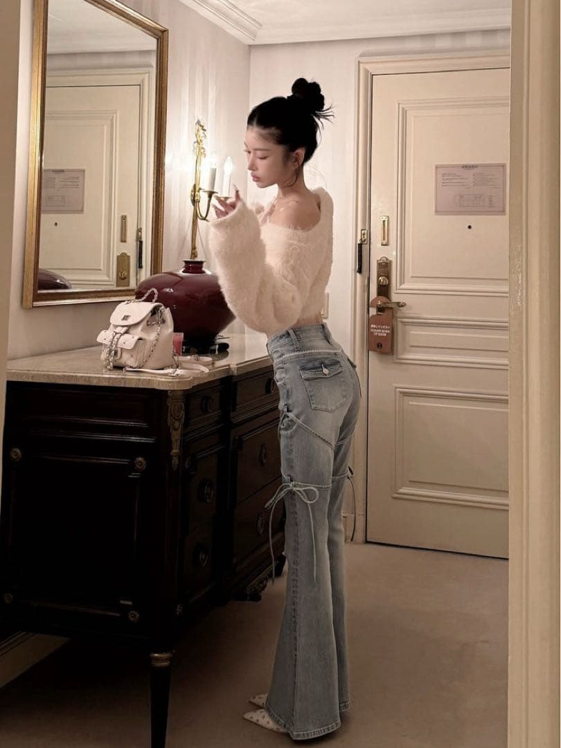 Darich ダーリッチ　ピコレースハイウエストフレアデニム