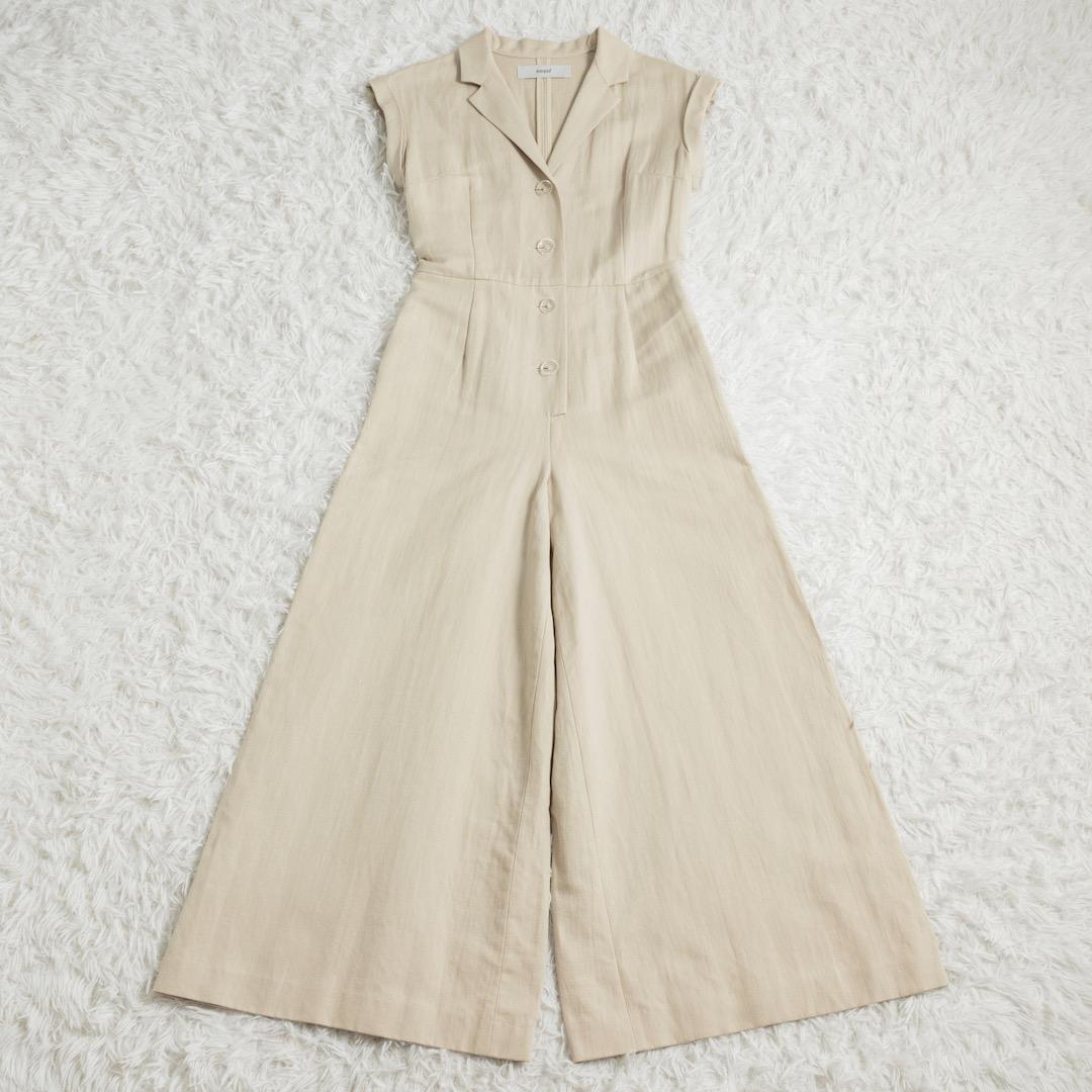 美品 saqui サキ コットンリネン コンビネゾン ベージュ 伊藤まさこ