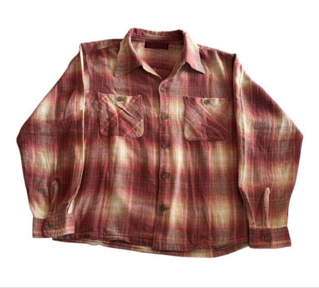 90s 00s オンブレ シャドー オンブレチェック オープンカラーシャツ 開襟