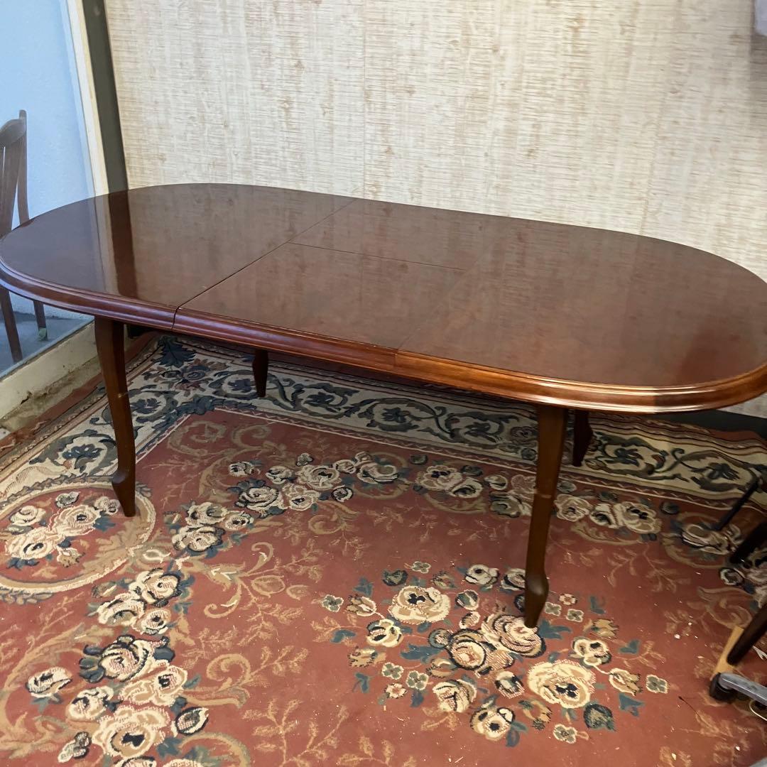 ①昭和レトロ マルニ 木製オーバル 伸縮式ダイニングテーブル 楕円形アンティーク