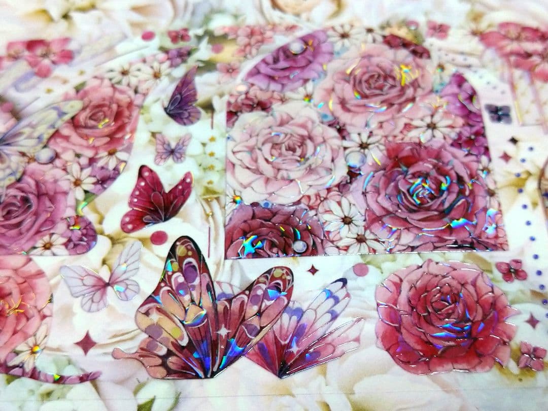 S3＃玫瑰花窗(贝壳光)茶犁切り売り海外装飾マステ薔薇蝶