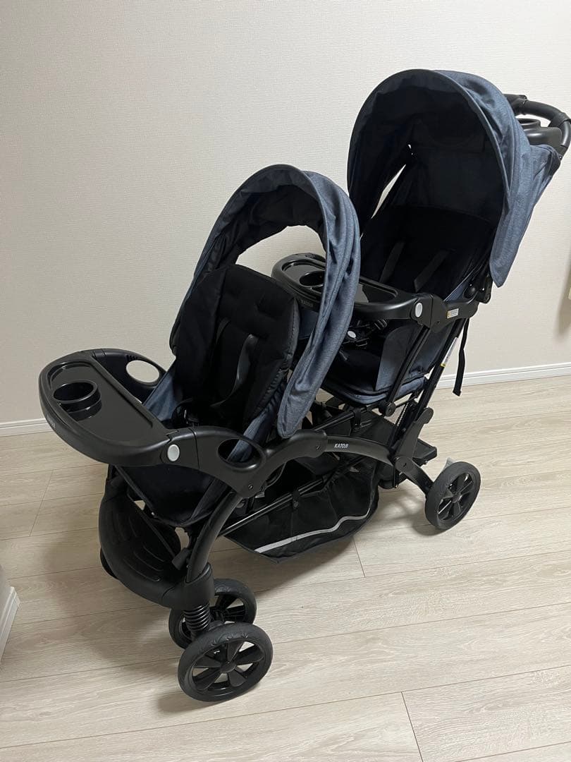 KATOJI 二人でゴーDX ブラック 2人乗りベビーカー　レインカバー未使用