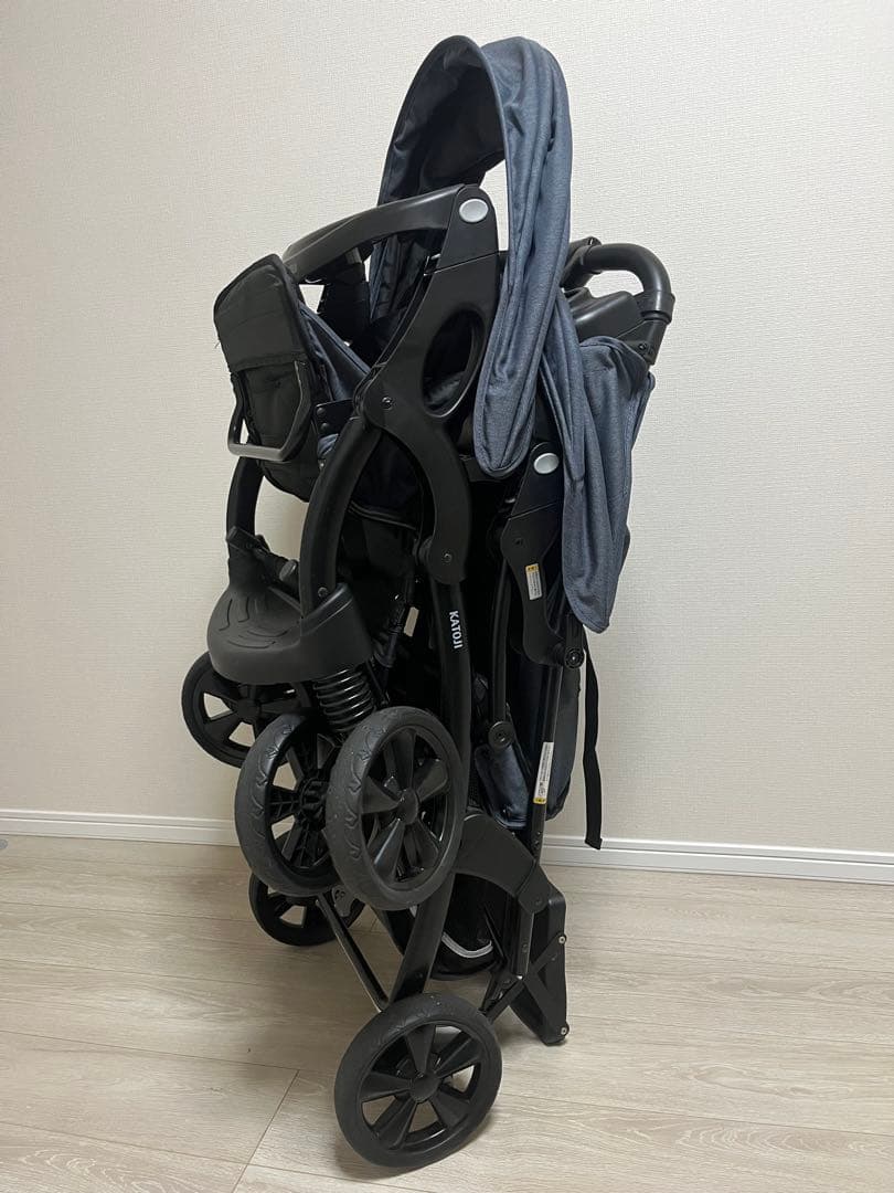 KATOJI 二人でゴーDX ブラック 2人乗りベビーカー　レインカバー未使用