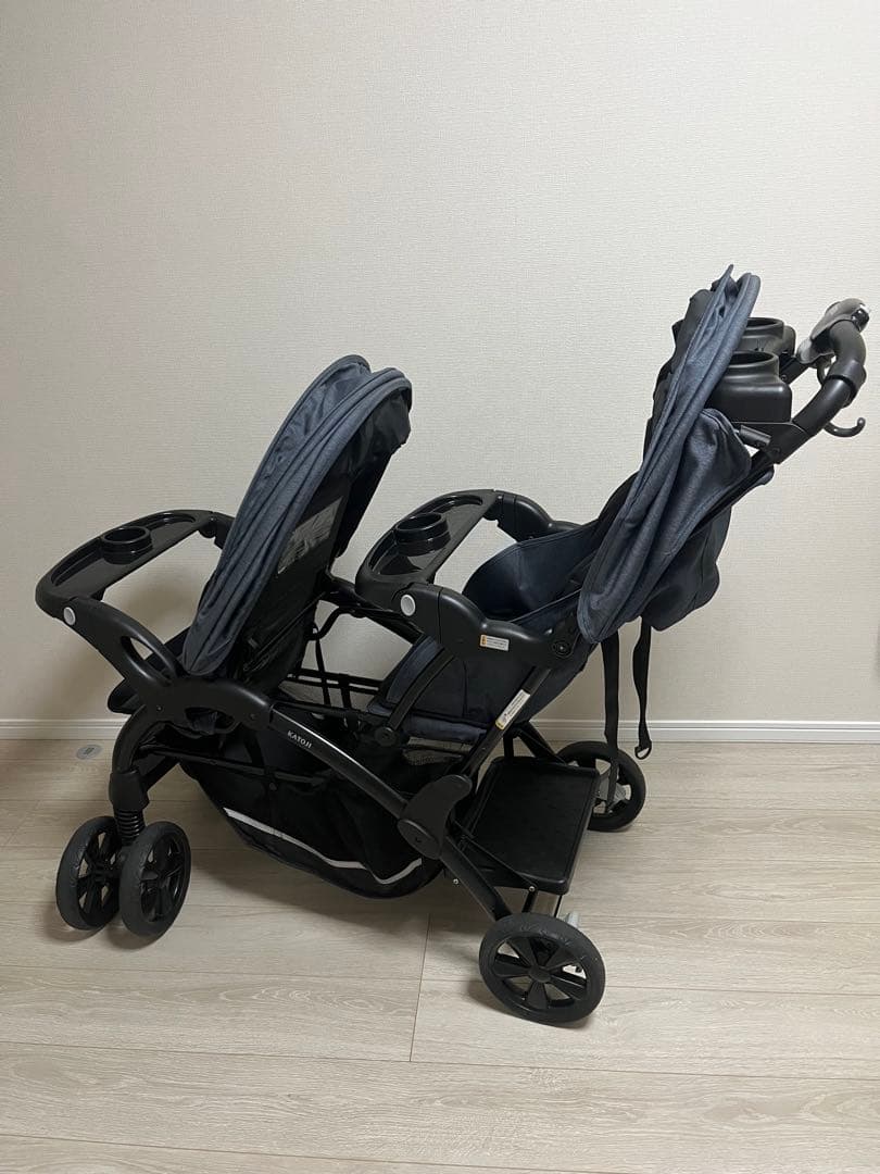 KATOJI 二人でゴーDX ブラック 2人乗りベビーカー　レインカバー未使用