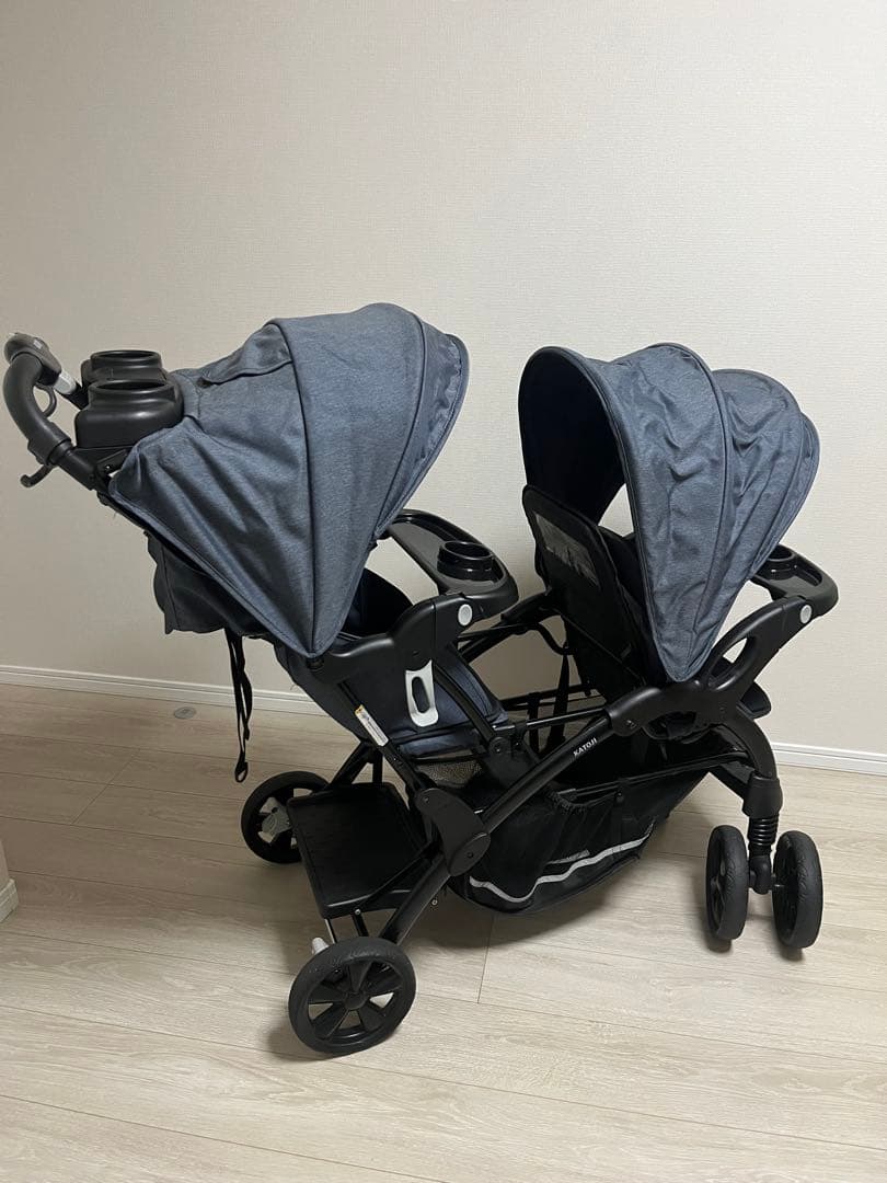 KATOJI 二人でゴーDX ブラック 2人乗りベビーカー　レインカバー未使用