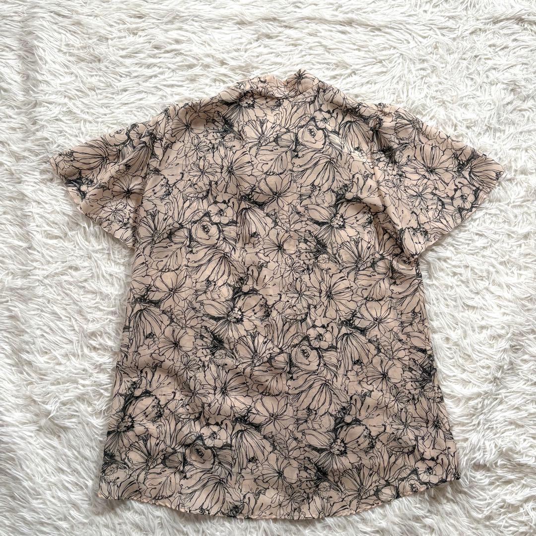 美品✨アナイ　ラインフラワープリント ボウタイ ブラウス ベージュ　38サイズ