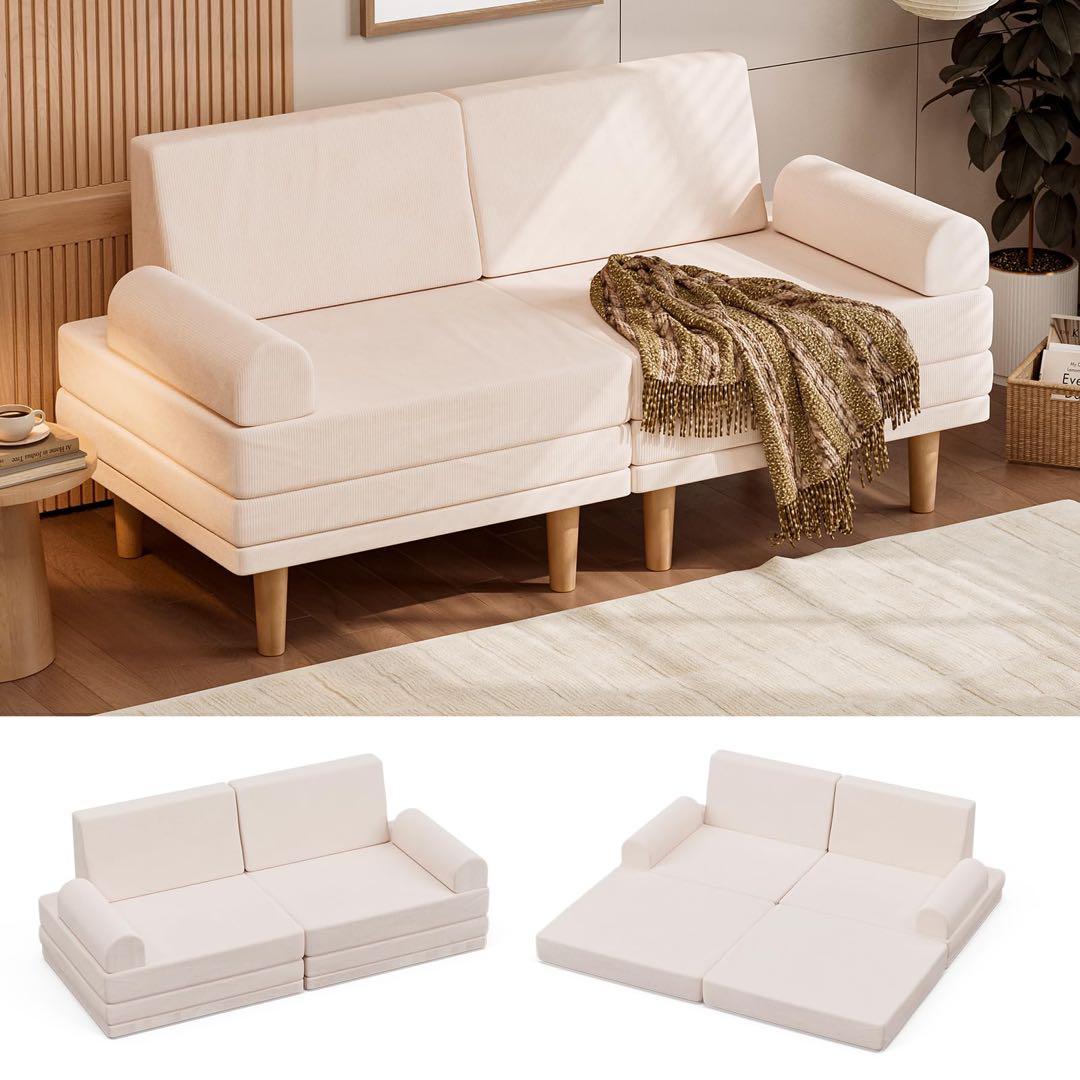 ソファベッド 2人掛け フロアソファ 6WAY 折りたたみソファ ローソファ