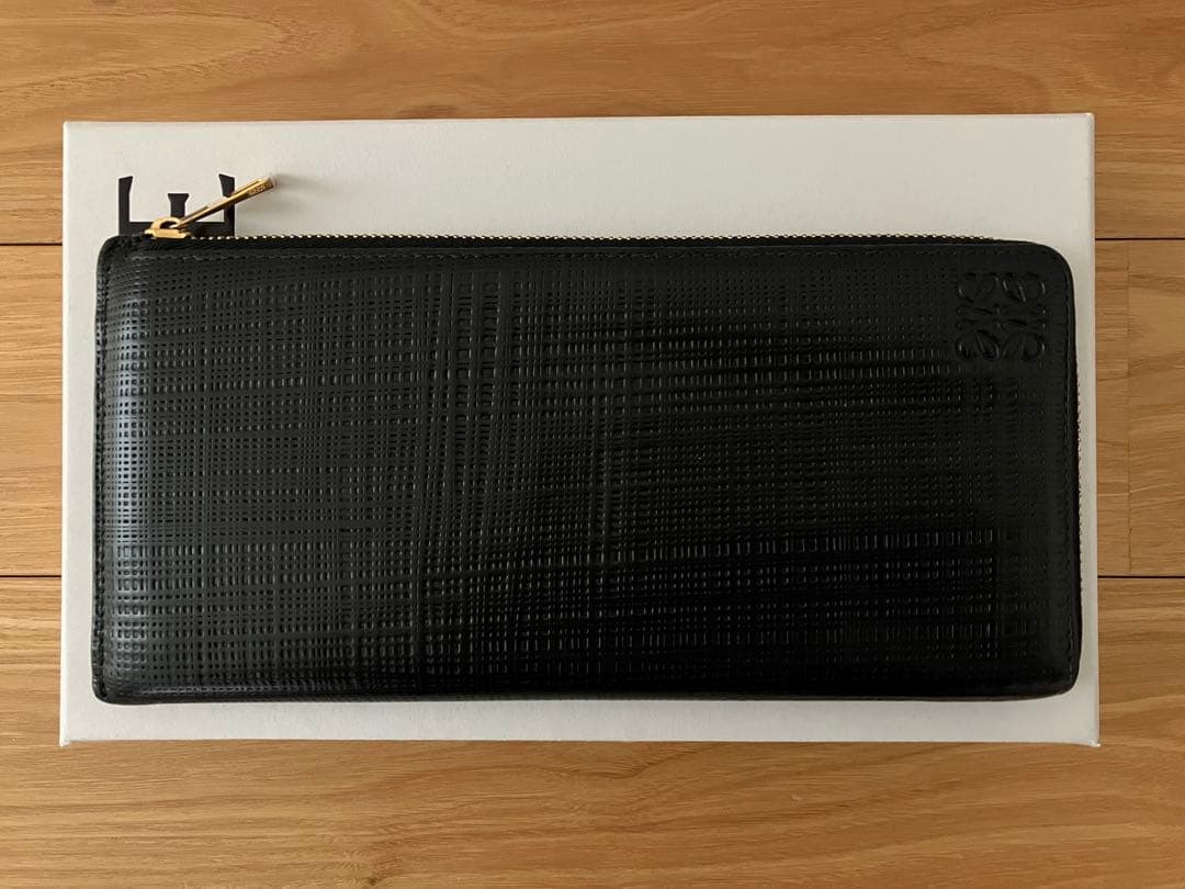 ★美品★LOEWE ラウンドファスナー 長財布 アナグラム リネン レザー 黒