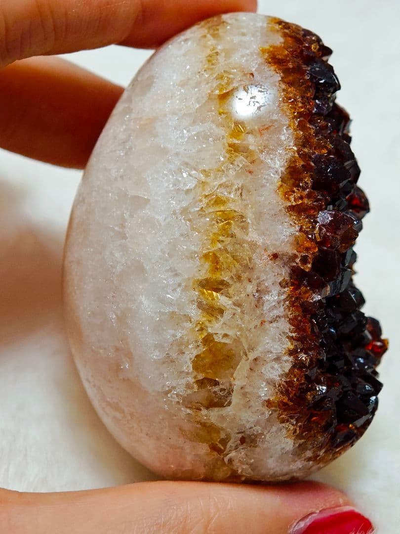 ​【金運】ブラジル産天然石 シトリン原石 エッグ型 ジオード 台座付151.6g