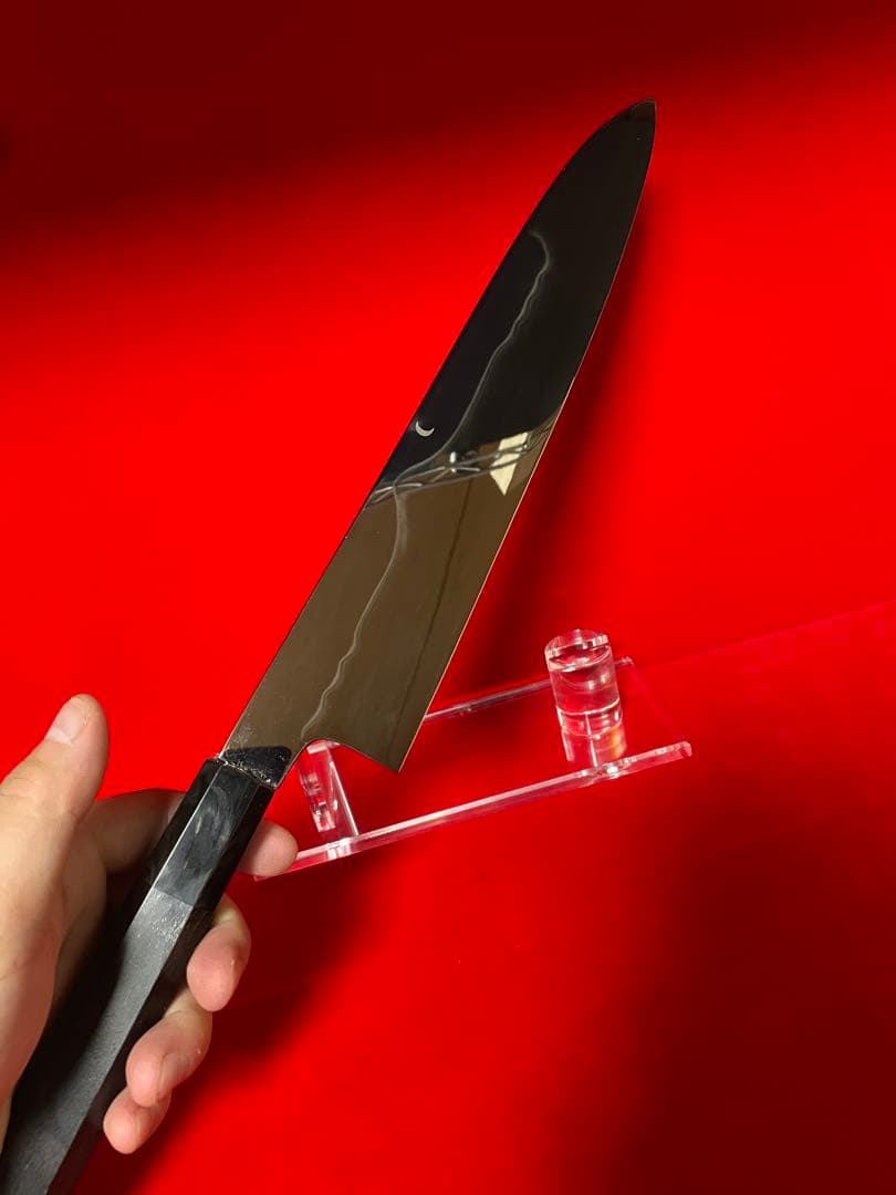 01521 包丁　牛刀　水本焼　富士山残月浮紋 白鋼　9寸　鏡面仕上げ　未使用品