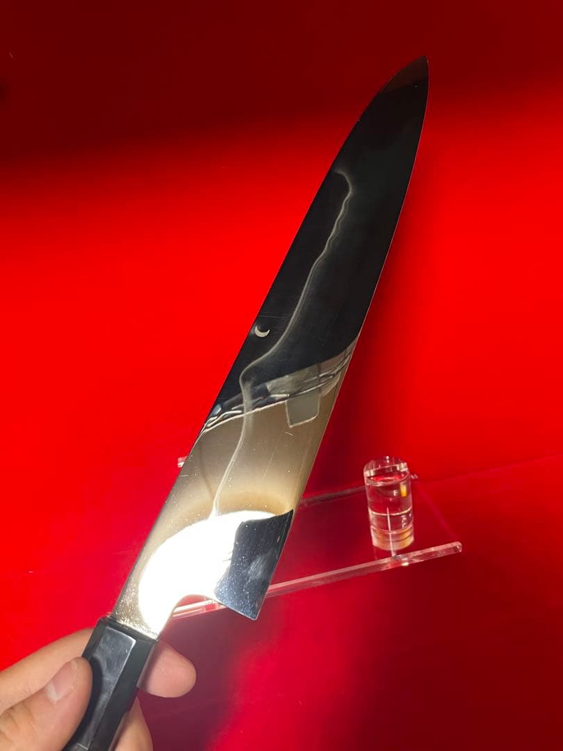 01521 包丁　牛刀　水本焼　富士山残月浮紋 白鋼　9寸　鏡面仕上げ　未使用品