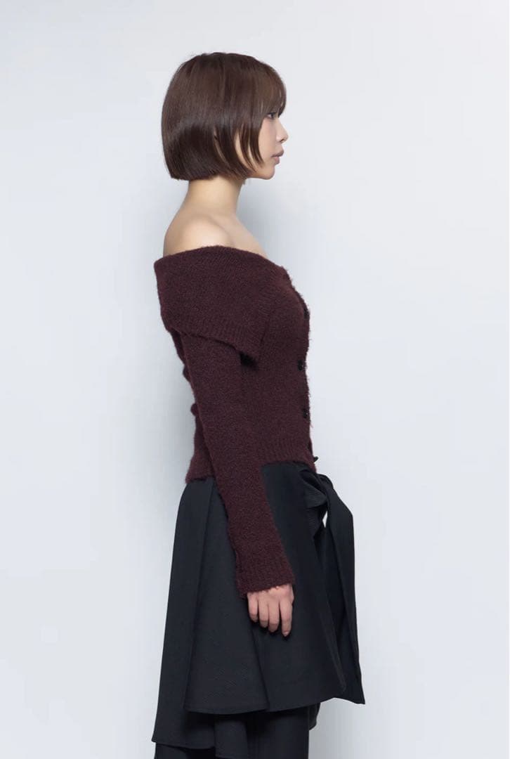 ザレッドスレッド S fold collar offshoulder knit