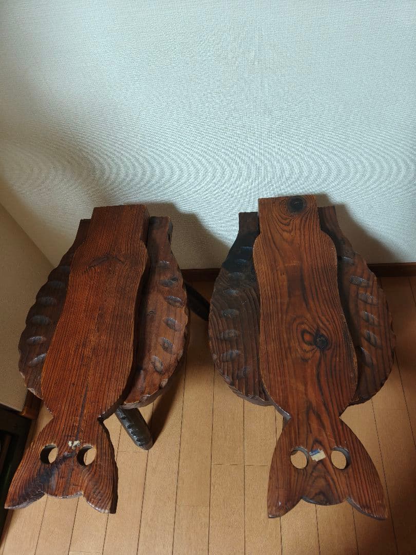 2個セット猫型木製三脚折りたたみ椅子 チェア